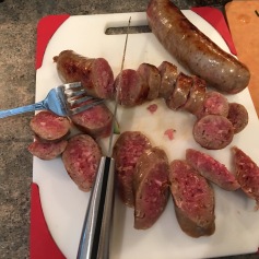 Cut up the sausage into pieces